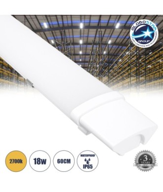GloboStar® 60163 LED Γραμμικό Βιομηχανικό Φωτιστικό Tri-Proof 60cm 18W 1936lm 120° AC 220-240V Αδιάβροχο IP65 Μ60 x Π6 x Υ4cm Θερμό Λευκό 2700K - 3 Χρόνια Εγγύηση